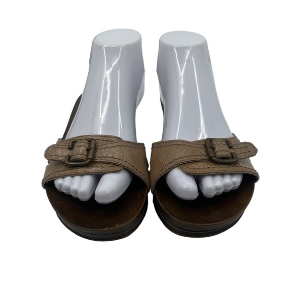 Dr Scholl's Brown Classic Slip On Faux Wood Grain Heeled Sandals Size 9 Women's - Picture 4 of 8